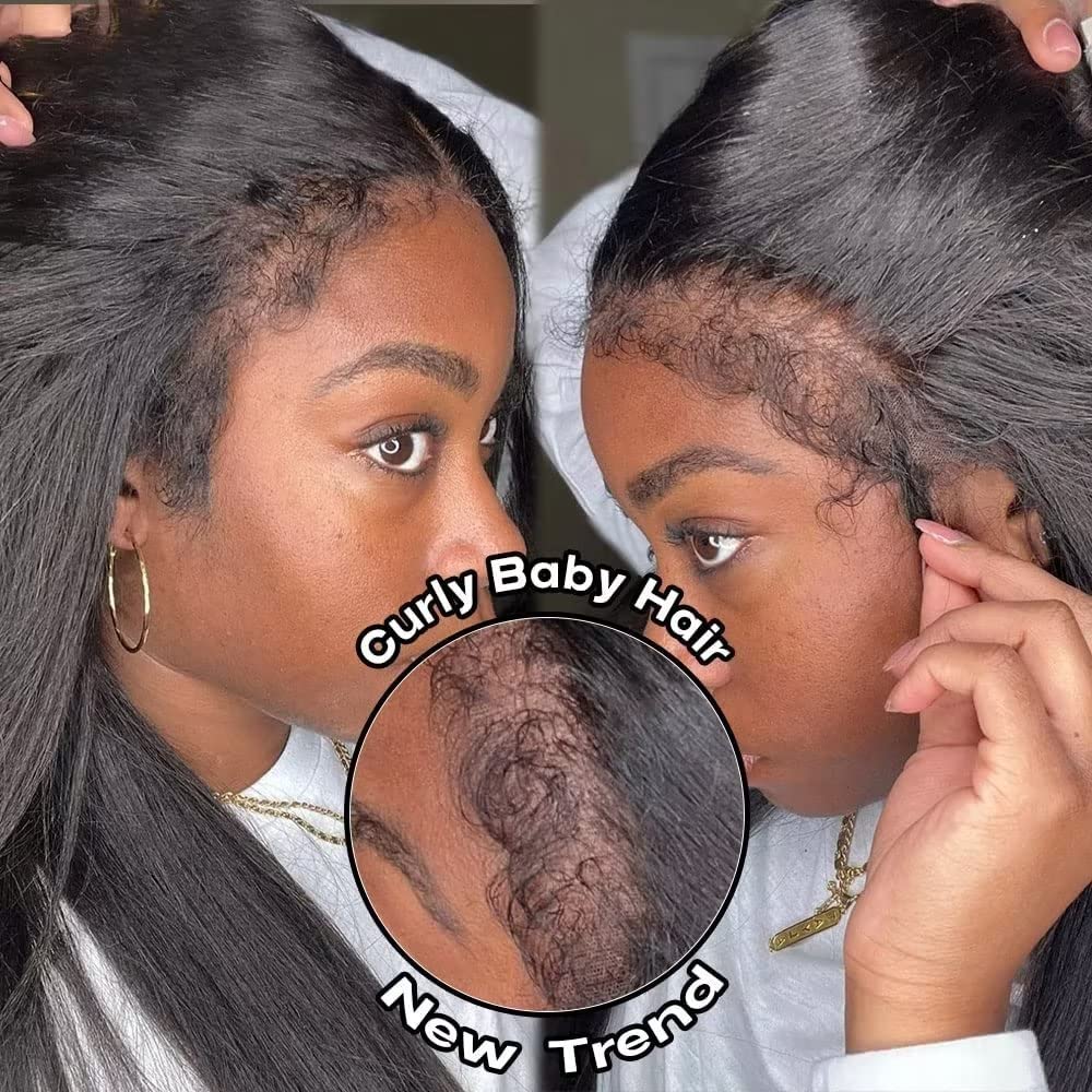 Blackbeautyhair 13X4 Lace Frontal Kinky Straight Human Hair Wig  16Inch
