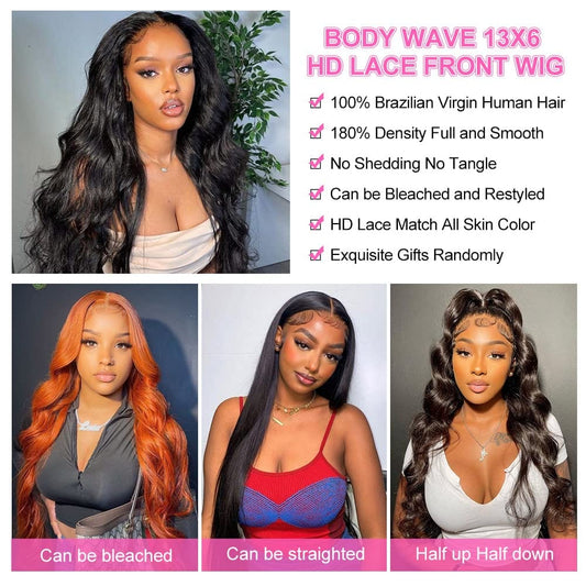 Blackbeautyhair 13x6 HD Body Wave Lace Front Wigs Human Hair with Baby Hair Natural Hairline