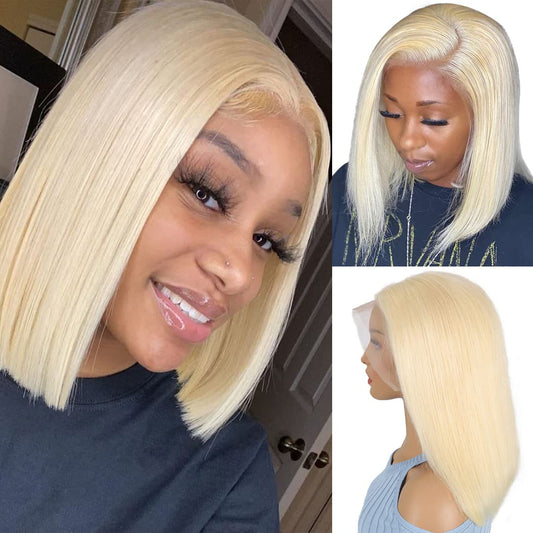 Blackbeautyhair 4x4/13x4 Lace Pre Plucked 613 Blonde/Grey Bob Lace Frontal Wig High Quality
