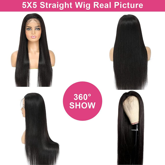Blackbeautyhair 5x5 HD Lace Closure Wigs Human Hair 22 Inch