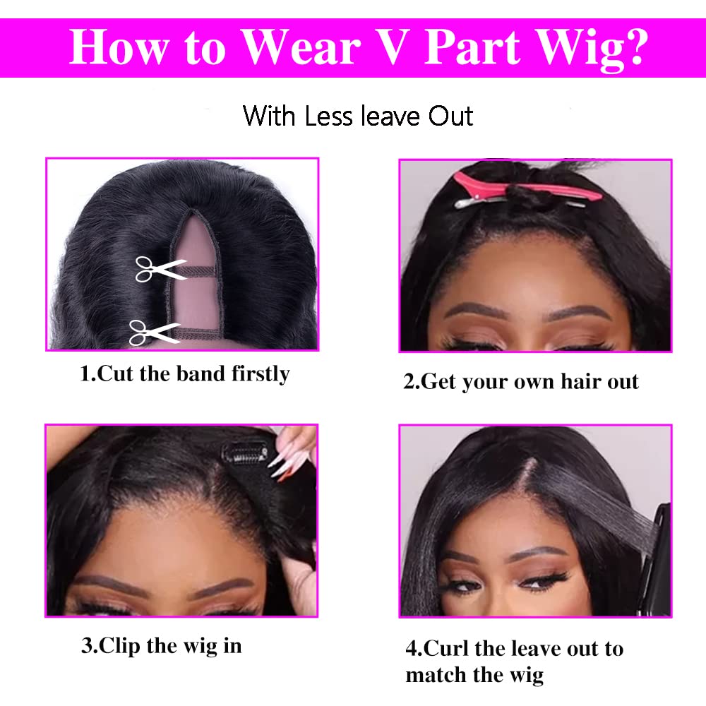 Blackbeautyhair Body Wave Full Head Clip In Half Wig V Part Shape Wigs No Leave Out
