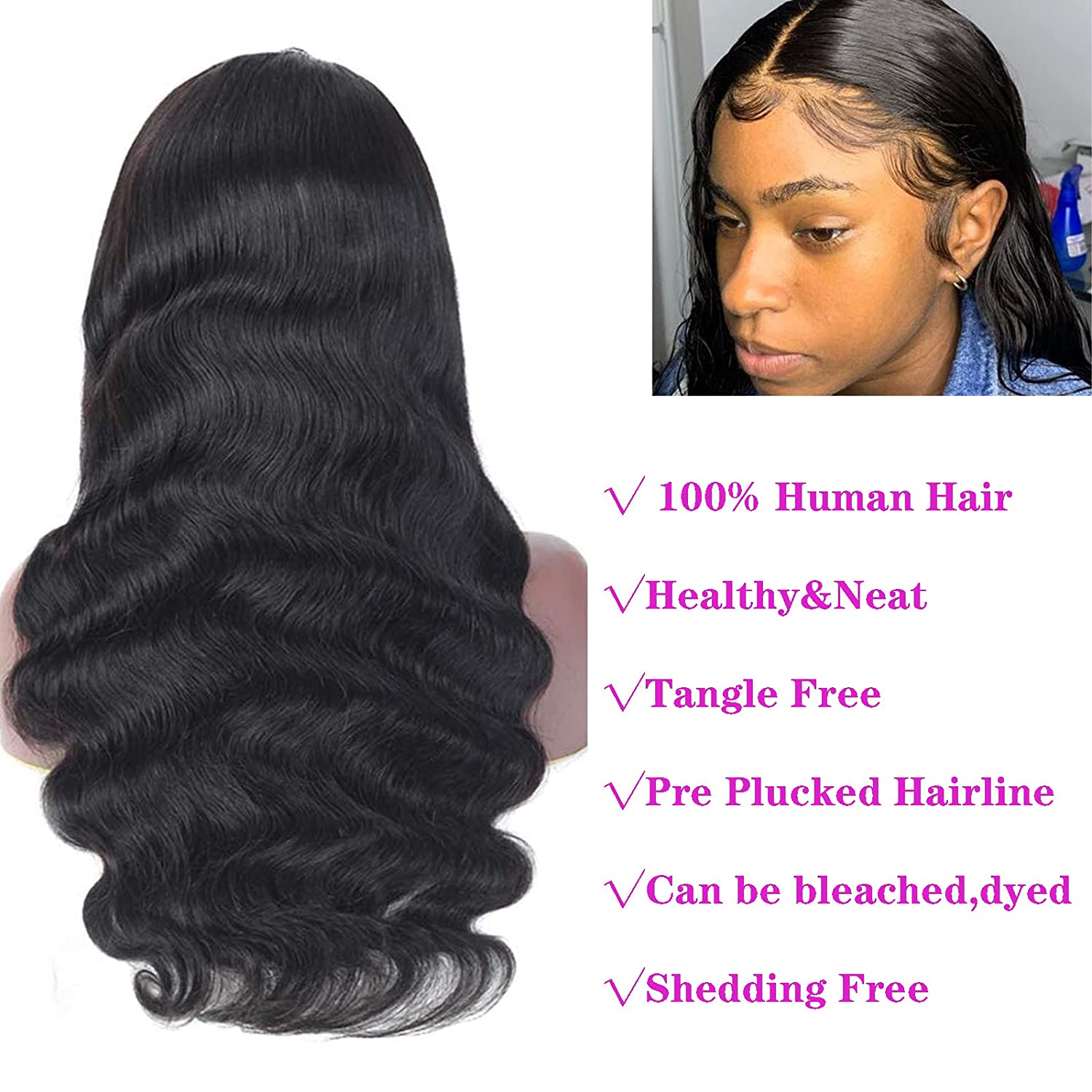 Blackbeautyhair Body Wave  Human Hair Glueless 4X4 Lace Closure Wigs