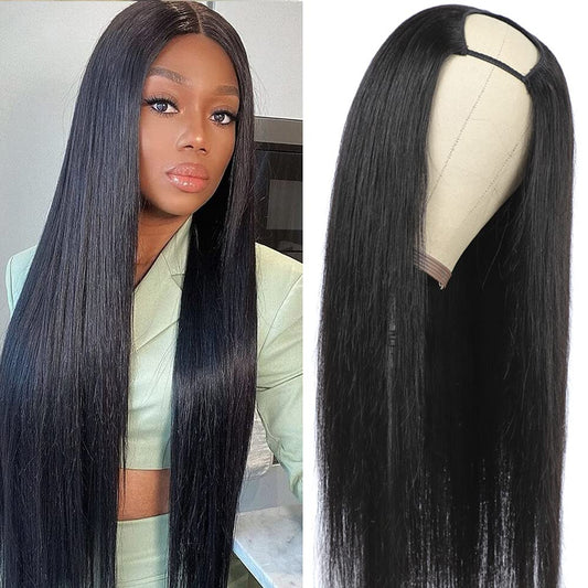 Blackbeautyhair Brazilian Straight Natural Black Color U-Part Wigs Hair Extension Clip