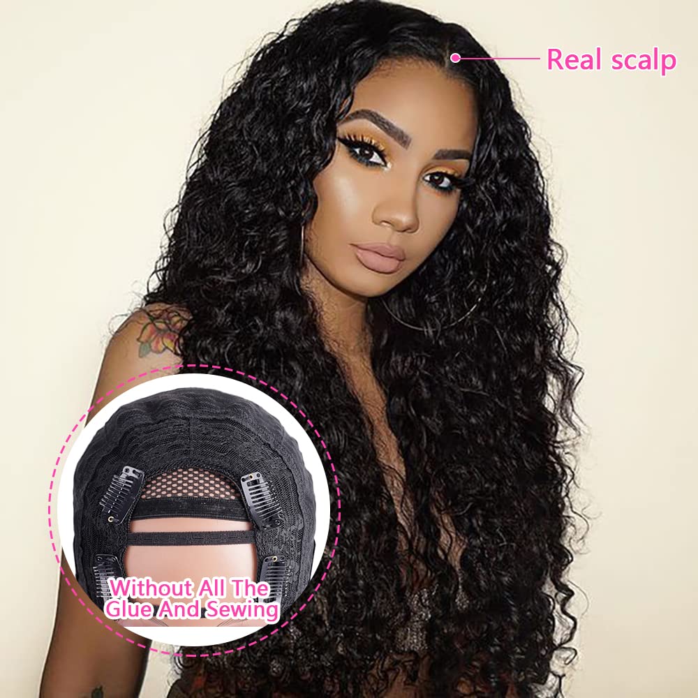 Blackbeautyhair Deep Wave Full Head Clip V Part U Shape Wigs Natural Color