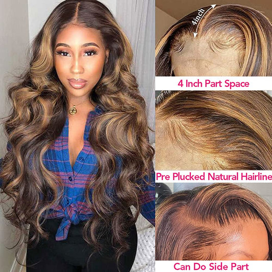 Blackbeautyhair Highlight 13x4 Lace Front Wig Lace Body Wave Piano Ombre P4/27 Color 24 Inch
