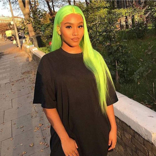 Blackbeautyhair Light Green Color Straight Lace Front Wig Human Hair for Woman Natural Hair Line