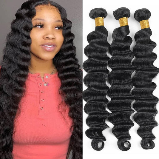  Human Hair Weave Loose Deep Wave Bundles Brazilian Virgin Remy  Hair Loose Deep Wave 3 Bundles Human Hair Bundles Weave Hair Human Bundles  Natural Color Human Hair Extension ( Length 