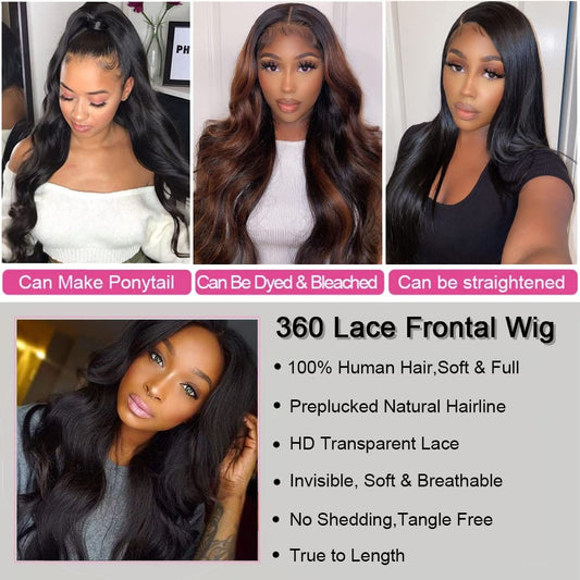 Blackbeautyhair Natural Color Human Hair Body Wave 360 Lace Front Wig for Black Women