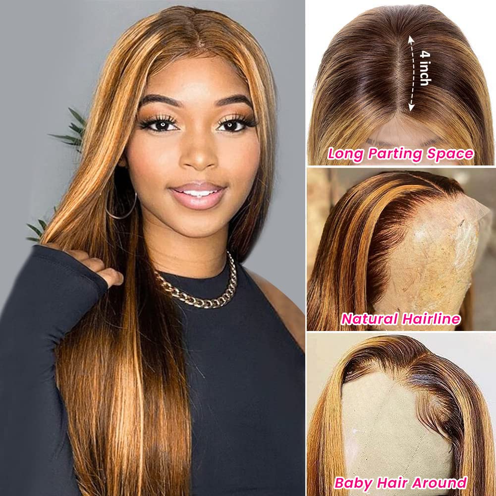 Emilyhair 13x4 Transparent Lace Front  Pre Plucked with Baby Hair  Wig Piano Color 32inch