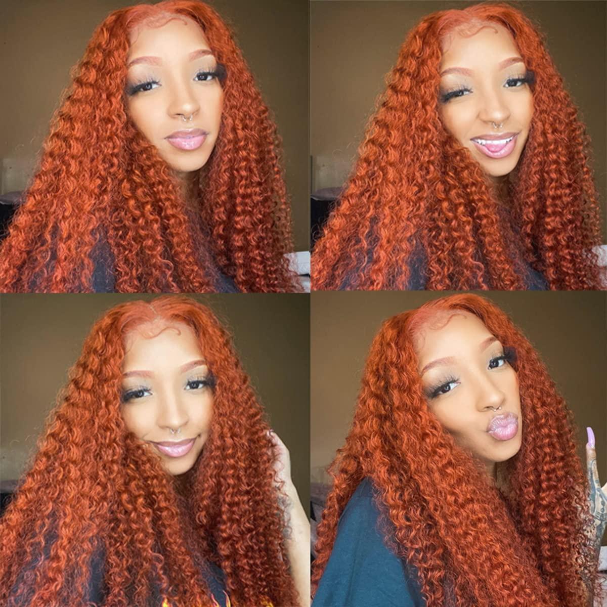 Emilyhair #350 Curly Wigs 32 Inch Deep Wave 13X4 Lace Front Wig Red Copper