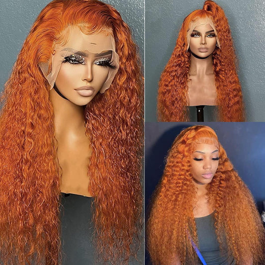 Emilyhair #350 Curly Wigs 32 Inch Deep Wave 13X4 Lace Front Wig Red Copper