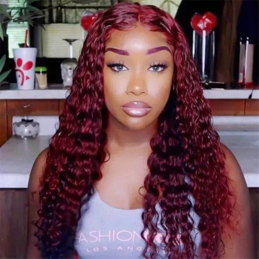 Emilyhair 99j Hair Color Deep Wave Lace Wigs Real Hair Wig for Sale