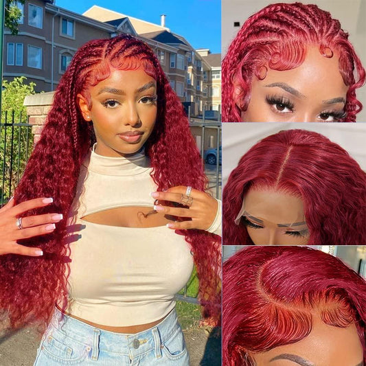 Emilyhair 99j Hair Color Deep Wave Lace Wigs Real Hair Wig for Sale