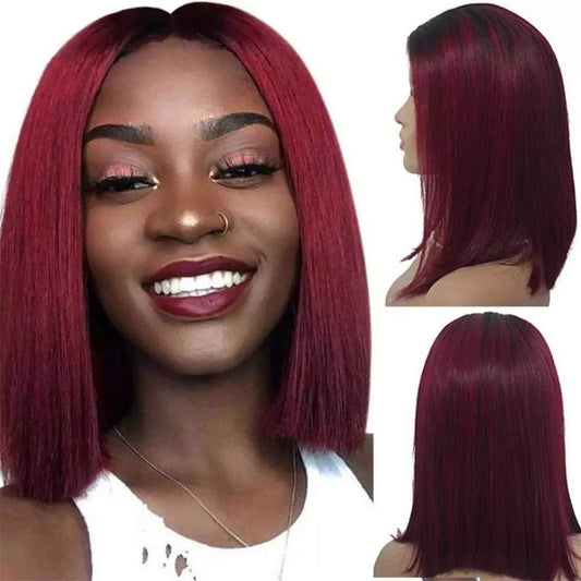 Emilyhair Deep Part Lace Closure Wig 2x6 1b/99j Color  Straight Human Hair Wigs 12inch