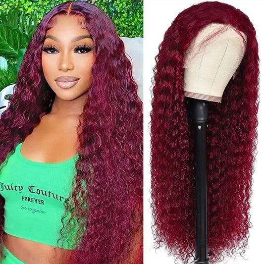 Emilyhair Deep Wave 99J Burg 13X4 Brazilian Hair Lace Front Wig
