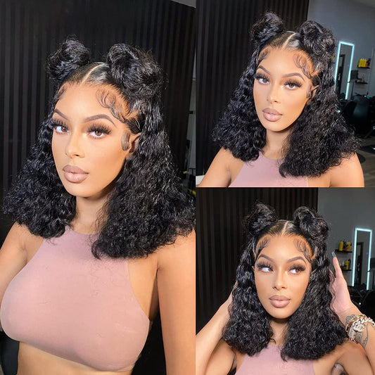 Emilyhair Frontal Funmi Bouncy Black Wig 13X4 Frontal Lace Wig 14inches