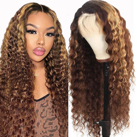 Emilyhair Glueless Piano 13×4 HD Deep Wave Curly Lace Front Wigs (32 Inch)