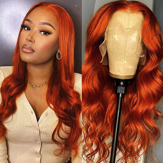 Emilyhair Highlight Ginger Orange Body Wave 13x4 Transparent Lace Front Wigs 22inch