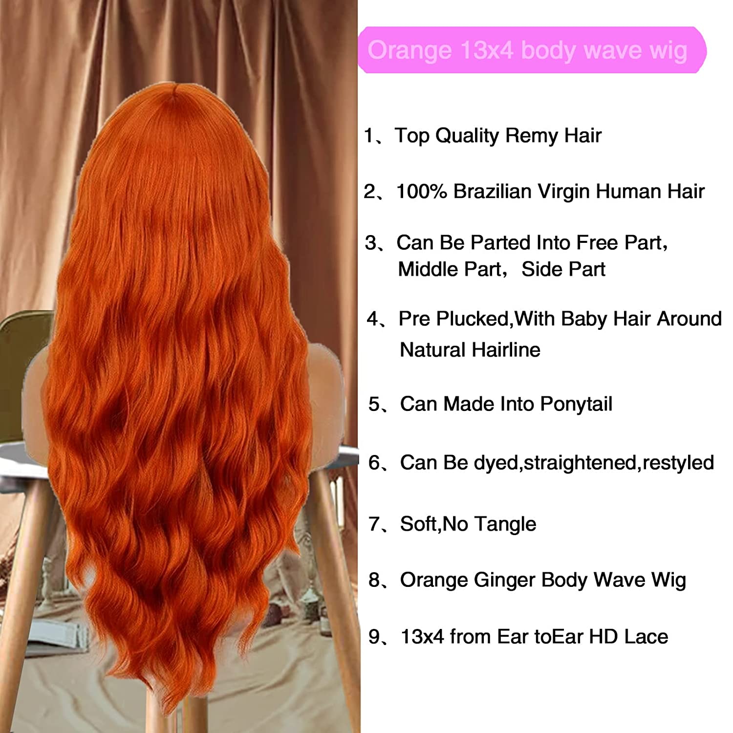 Blackbeauty hair Ginger Orange Body Wave 13x4 Lace Front Wig