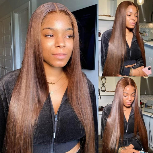 Emilyhair Honey Blonde Layered Bob Straight 13X4 Lace Front Wig with Dark Brown Color 30inches