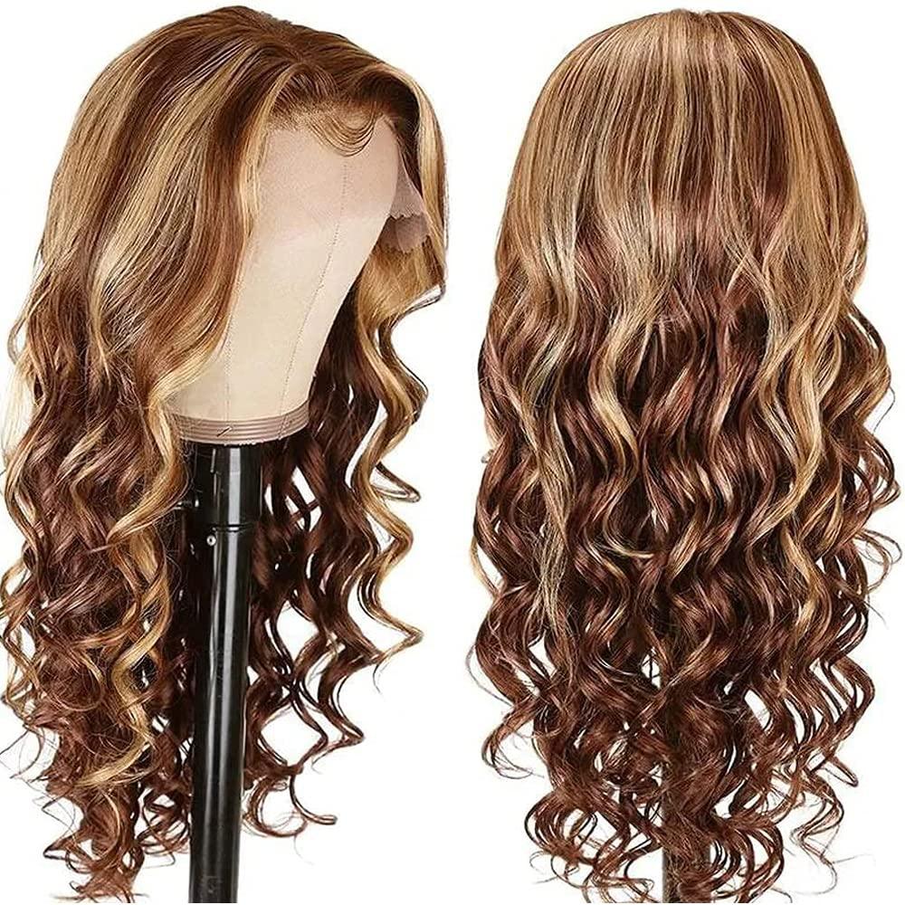 AILICEEHR Body Wave Highlight Ombre Lace Front Closure Wigs Human