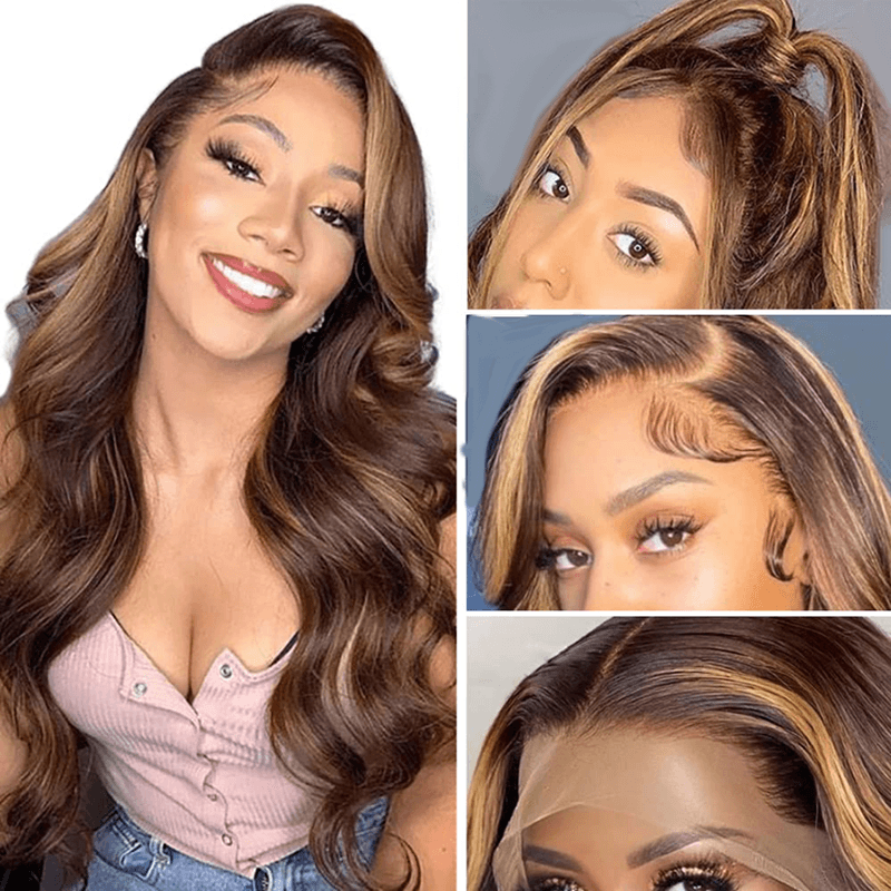 Emilyhair P4/27 Highlight Wig Body Wave Transparent Lace Front Human Hair Wig
