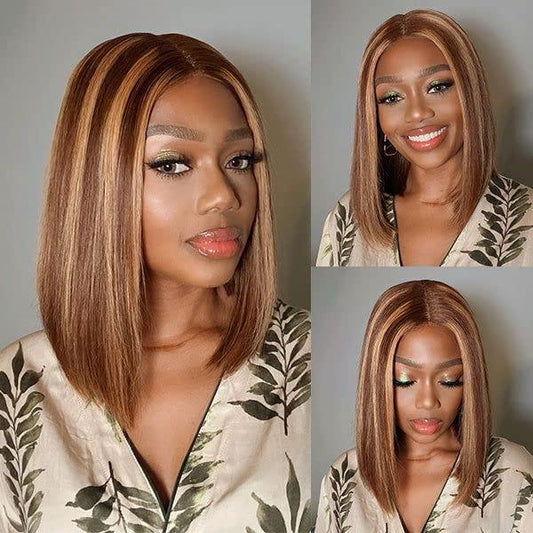 Emilyhair Straight 13 X 4 X 1 T Part Transparent Lace Front Wig #4/27 Color Piano Highlight 12inch