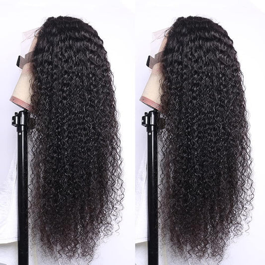 Emilyhair TTNC jerry curly Transparent Jerry Curl 13 X 4 Lace Front Natural Black Human Hair Wig 10inch