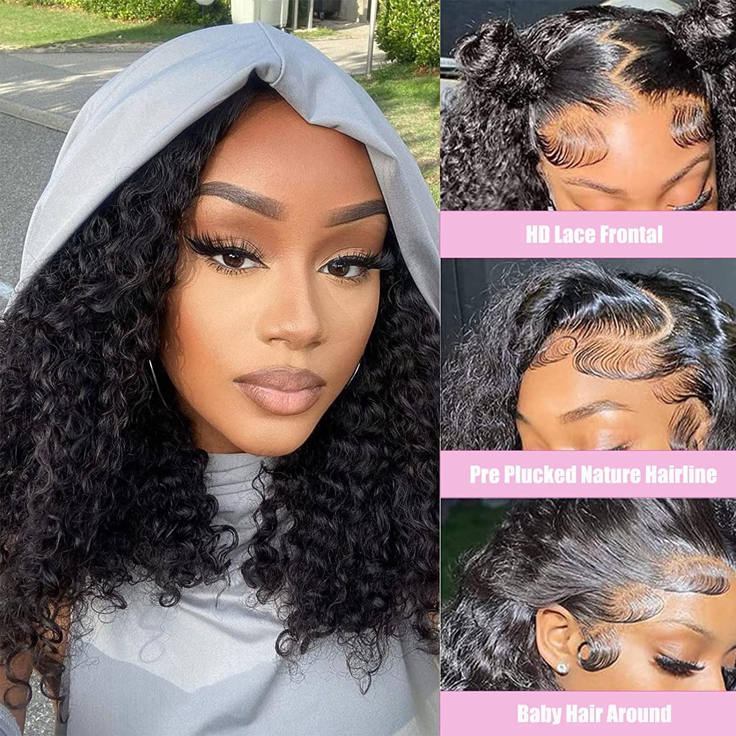 Emilyhair TTNC kinkycurly Short Bob 13x4 Jerry Curly Glueless Kinky Curly Lace Front Wigs 14 Inch